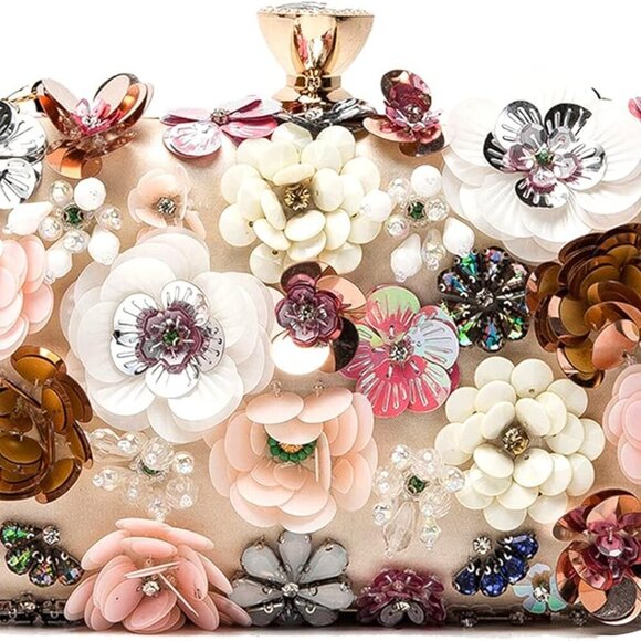 Flower Clutch Purse Evening Bag for Women Formal Party Handbag Chain Strap Shoul - Picture 5 of 8